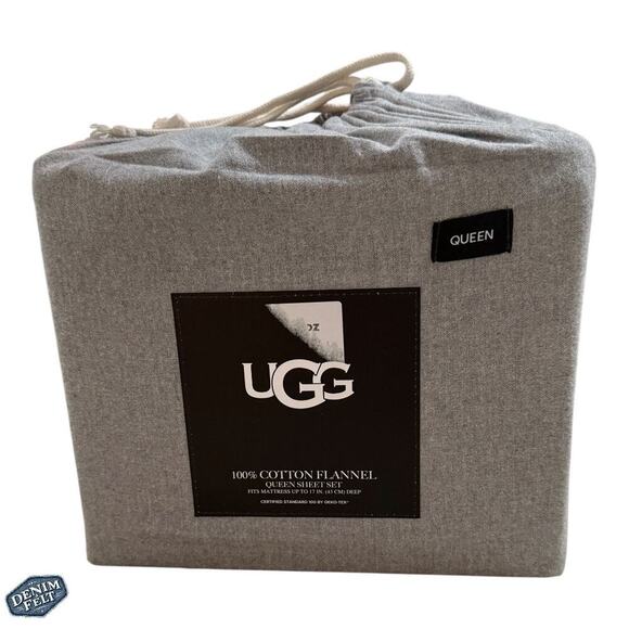 UGG 100% Cotton Flannel 4-Piece Queen Sheet Set in Heathered Gray | NEW!! - Picture 1 of 7